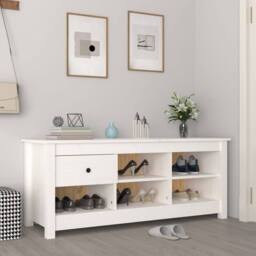 Berkfield Home Shoe Cabinet White 110x38x45.5 cm Solid Wood Pine - thumbnail 2