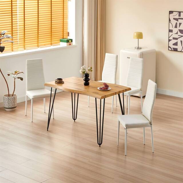 KOSY KOALA Dining Table Set With 4 White Faux Leather Chairs Modern Kitchen Dining Room Furniture in Brown - image 1