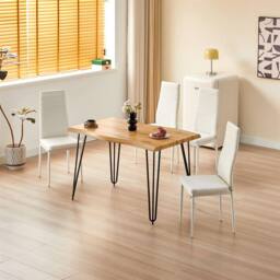KOSY KOALA Dining Table Set With 4 White Faux Leather Chairs Modern Kitchen Dining Room Furniture in Brown - thumbnail 1
