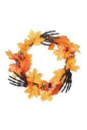 H&O Direct Halloween Wreath Hand Pumpkin Wreath for Front Door Decor in Orange