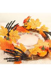 H&O Direct Halloween Wreath Hand Pumpkin Wreath for Front Door Decor in Orange - thumbnail 3