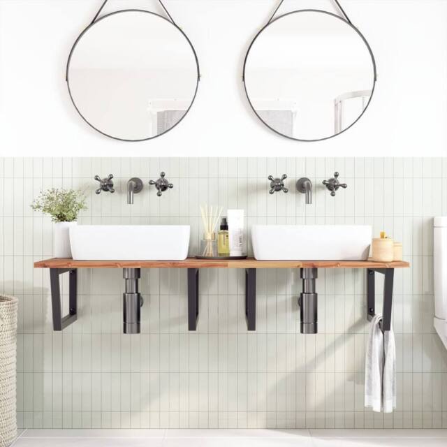 Berkfield Home Elegant Basin Shelf Wall Mounted Steel & Solid Wood Acacia in Brown - image 1