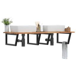 Berkfield Home Elegant Basin Shelf Wall Mounted Steel & Solid Wood Acacia in Brown - thumbnail 2