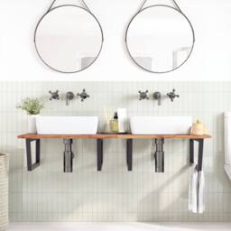 Berkfield Home Elegant Basin Shelf Wall Mounted Steel & Solid Wood Acacia in Brown - thumbnail 1