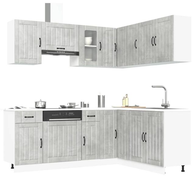 Berkfield Home 11 Piece Kitchen Cabinet Set Kalmar Concrete Grey Engineered Wood - image 1