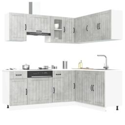 Berkfield Home 11 Piece Kitchen Cabinet Set Kalmar Concrete Grey Engineered Wood - thumbnail 1
