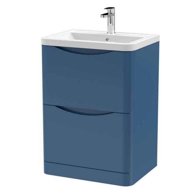 Balterley Dunwood Contemporary 2 Drawer Vanity Basin Unit, Satin Blue, 600mm in Blue - image 1