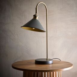 K LIVING Charcoal Painted Lamps with an Antique Brass finish Available in a Table Lamp in Gold