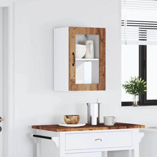 Berkfield Home Kitchen Wall Cabinet with Glass Door Porto Old Wood in Brown - image 1