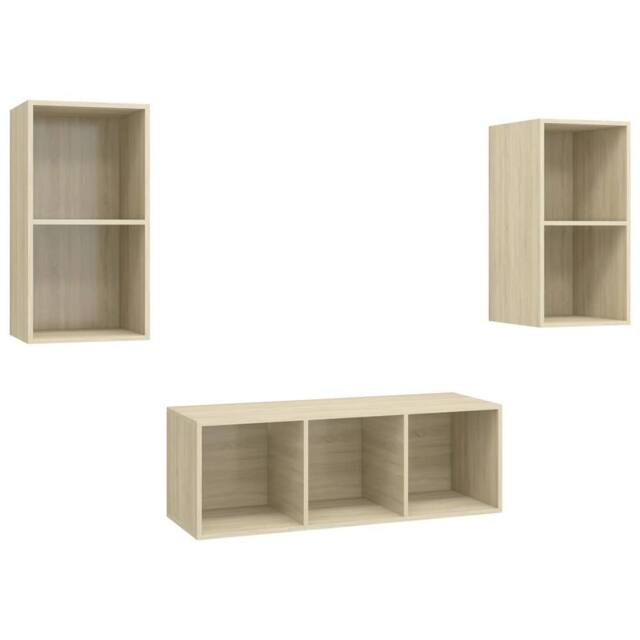 Berkfield Home 3 Piece TV Cabinet Set Sonoma Oak Engineered Wood in Light Tan - image 1