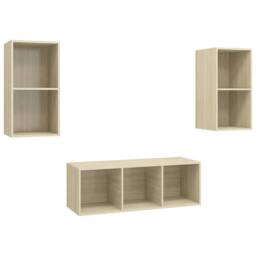 Berkfield Home 3 Piece TV Cabinet Set Sonoma Oak Engineered Wood in Light Tan - thumbnail 1