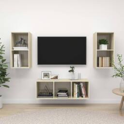 Berkfield Home 3 Piece TV Cabinet Set Sonoma Oak Engineered Wood in Light Tan - thumbnail 2