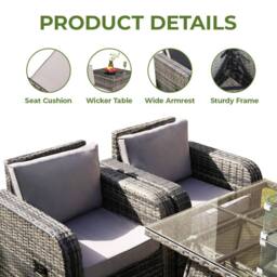 Alivio 9 Seater Rattan Furniture Set Built-In Propane Fire Pit Table Anti-UV Cushions - PE Rattan Garden Furniture Seating in Grey - thumbnail 8