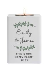 Personalised Memento Company Personalised Botanical White Wooden Tea light Holder - thumbnail 1
