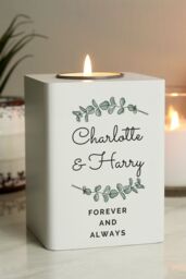 Personalised Memento Company Personalised Botanical White Wooden Tea light Holder - thumbnail 4