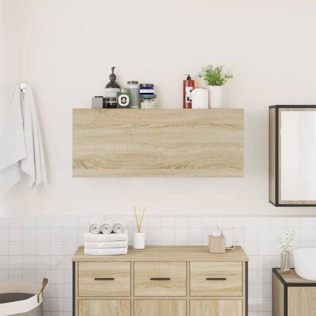 Berkfield Home Decorative Bathroom Wall Cabinet Sonoma Oak 100x25x40 cm Engineer in Light Tan - Size: 100 x 25 x 40 cm - image 1