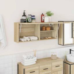 Berkfield Home Decorative Bathroom Wall Cabinet Sonoma Oak 100x25x40 cm Engineer in Light Tan - Size: 100 x 25 x 40 cm - thumbnail 2