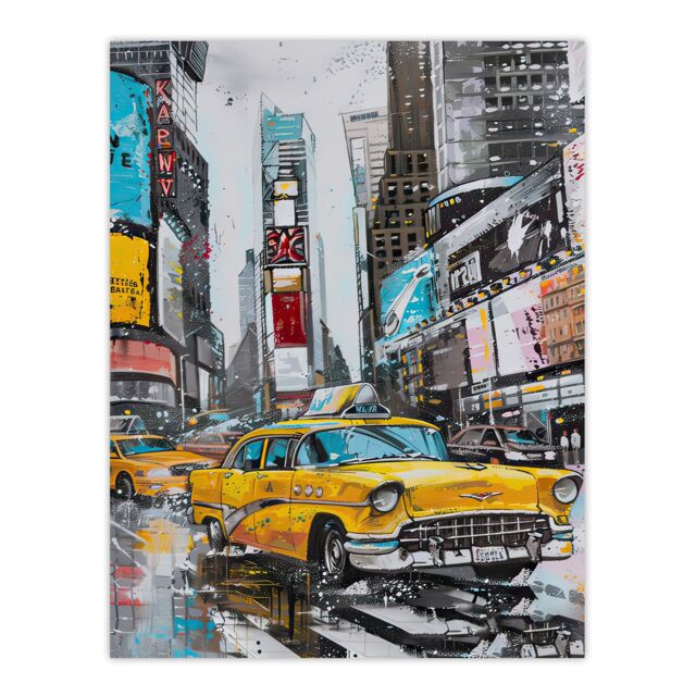 "Artery8 New York City Taxi Cars Times Square Cityscape Wall Art Print in Grey - Size: W12"" x H16""" - image 1