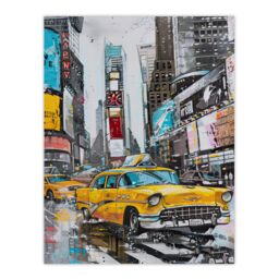 "Artery8 New York City Taxi Cars Times Square Cityscape Wall Art Print in Grey - Size: W12"" x H16""" - thumbnail 1