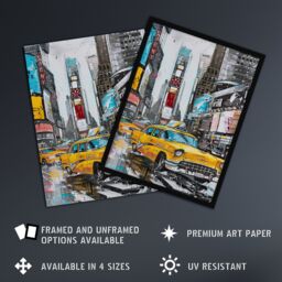 "Artery8 New York City Taxi Cars Times Square Cityscape Wall Art Print in Grey - Size: W12"" x H16""" - thumbnail 2