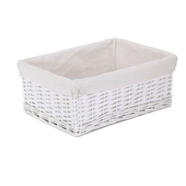 Red Hamper Large White Wicker Cotton Lined Storage Basket - image 1