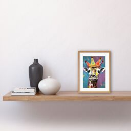 "Artery8 Wall Art Print Giraffe Wearing a Crown King Queen Modern Pop Artwork Framed 9X7 Inch in Beige - Size: W7"" x H9""" - thumbnail 2