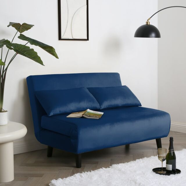 Home Garden Direct Aurora - Small Double Sofa Bed in Velvet - 2 Seater - Blue - image 1