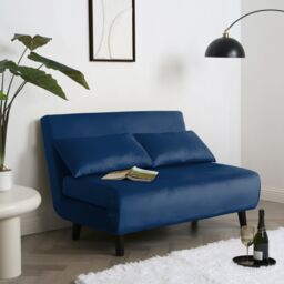 Home Garden Direct Aurora - Small Double Sofa Bed in Velvet - 2 Seater - Blue