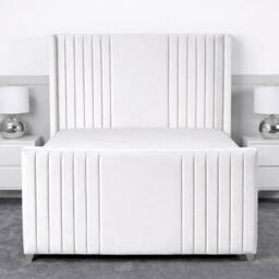 Living Comfort Bedz Emilia Plush Velvet Upholstered Bed Slatted Base with 48Inch Headboard in White - Size: Single - thumbnail 2
