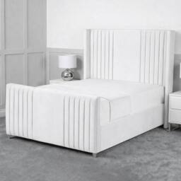 Living Comfort Bedz Emilia Plush Velvet Upholstered Bed Slatted Base with 48Inch Headboard in White - Size: Single
