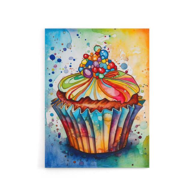 "Artery8 Cupcake Vibrant Watercolour Kitchen Decor Canvas Wall Art Print - Size: W18"" x H24""" - image 1