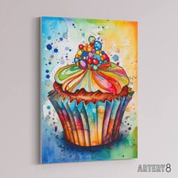 "Artery8 Cupcake Vibrant Watercolour Kitchen Decor Canvas Wall Art Print - Size: W18"" x H24""" - thumbnail 2