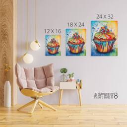 "Artery8 Cupcake Vibrant Watercolour Kitchen Decor Canvas Wall Art Print - Size: W18"" x H24""" - thumbnail 4