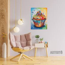 "Artery8 Cupcake Vibrant Watercolour Kitchen Decor Canvas Wall Art Print - Size: W18"" x H24""" - thumbnail 3