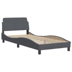 Berkfield Home Bed with Mattress Dark Grey Single Velvet - thumbnail 4