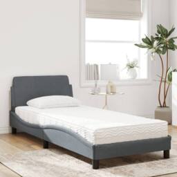 Berkfield Home Bed with Mattress Dark Grey Single Velvet - thumbnail 3