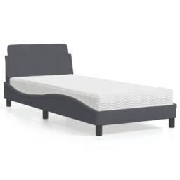 Berkfield Home Bed with Mattress Dark Grey Single Velvet - thumbnail 1