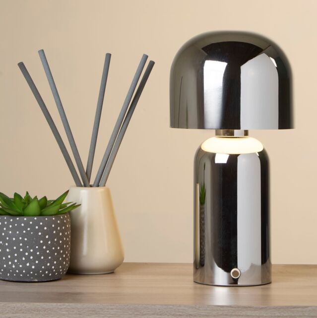 Lighting Collection Portable LED Mushroom Table Lamp Chrome in Silver - image 1