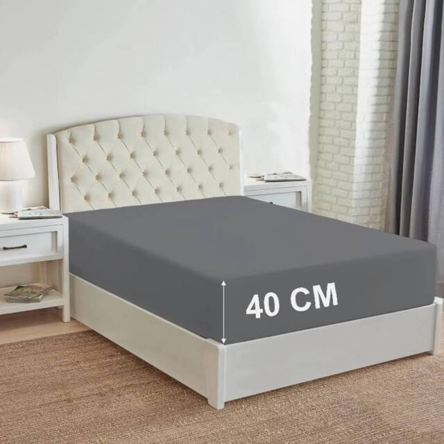 "Homes-Linen 180 Thread Count 16""/40cm Extra Deep Non Iron Fitted Sheet in Grey - Size: Single" - image 1