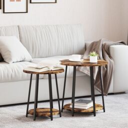 Berkfield Home Side Table 2 pcs Smoked Oak Engineered Wood & Metal in Brown - thumbnail 1
