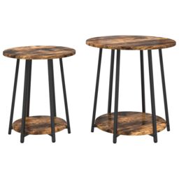 Berkfield Home Side Table 2 pcs Smoked Oak Engineered Wood & Metal in Brown - thumbnail 2