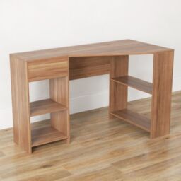 Gymax L-Shaped Desk Corner Executive Desk With Storage Shelves & Drawer in Khaki - thumbnail 1