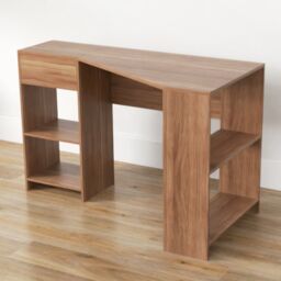 Gymax L-Shaped Desk Corner Executive Desk With Storage Shelves & Drawer in Khaki - thumbnail 2