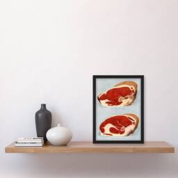 Artery8 Grocers Encyclopedia Framed Wall Art Print Beef Sirloins Illustration in Blue - Size: A4 - thumbnail 2
