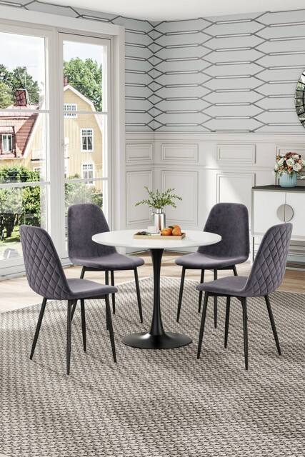 Living and Home 3-piece Set of Round Dining Table & 2 Tufted Dining Chairs Round Coffee Table Set in Black - image 1