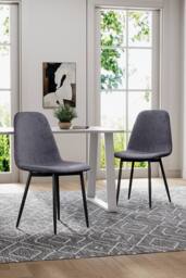 Living and Home 3-piece Set of Round Dining Table & 2 Tufted Dining Chairs Round Coffee Table Set in Black - thumbnail 3