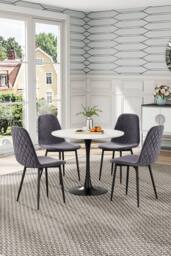 Living and Home 3-piece Set of Round Dining Table & 2 Tufted Dining Chairs Round Coffee Table Set in Black - thumbnail 1