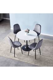 Living and Home 3-piece Set of Round Dining Table & 2 Tufted Dining Chairs Round Coffee Table Set in Black - thumbnail 2