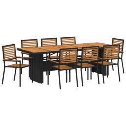 Berkfield Home Modern 9 Piece Garden Dining Set Black Poly Rattan Acacia - thumbnail 3