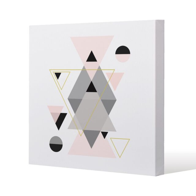 Benjamin Tate Design Pink & Grey Geometric Triangles (Canvas Print) / 90 x 90 x 4cm in Natural - Size: 90 x 90 x 4 cm - image 1
